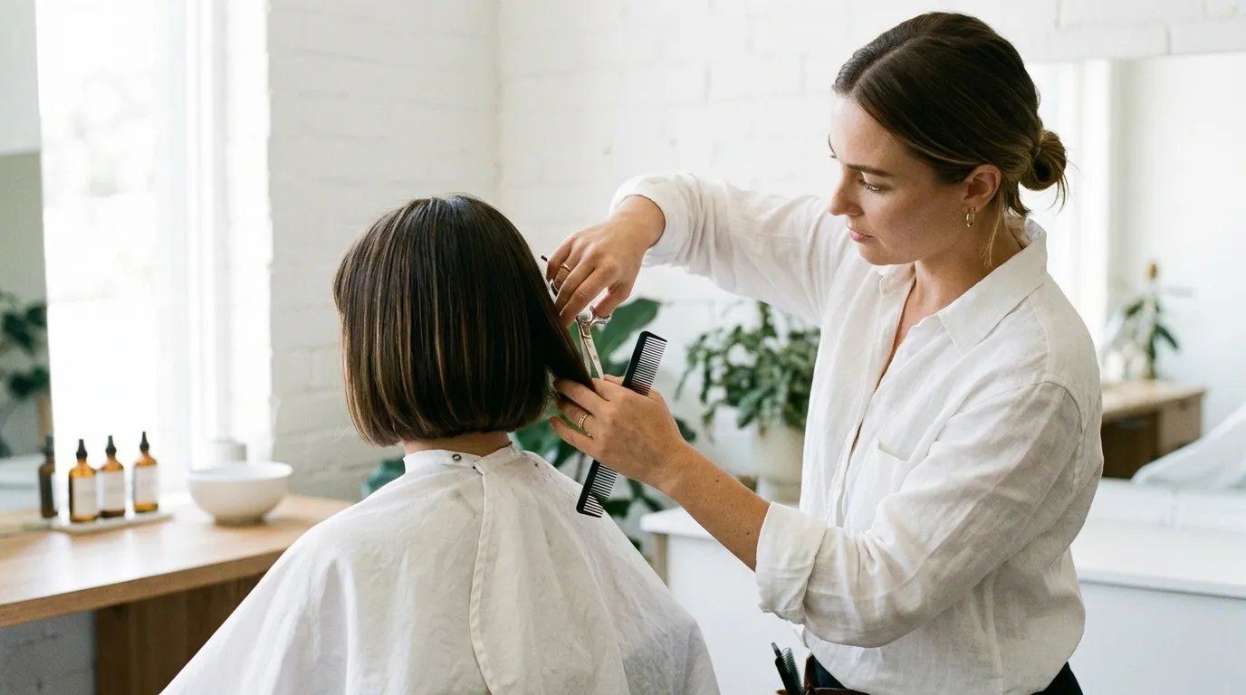Stylista precizně stříhá mikádo pomocí hřebenu a nůžek