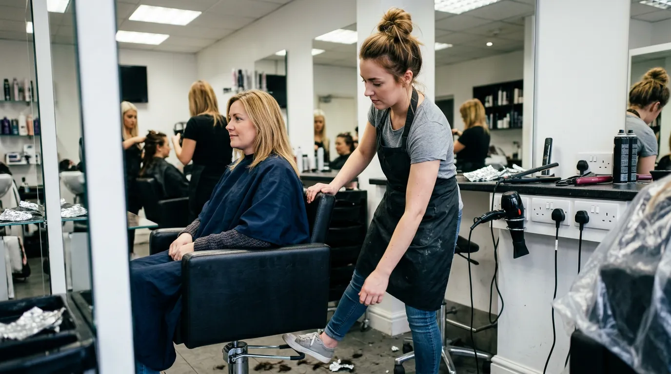 Majitelka salonu diskutuje s personálem o ergonomii pracovního prostředí