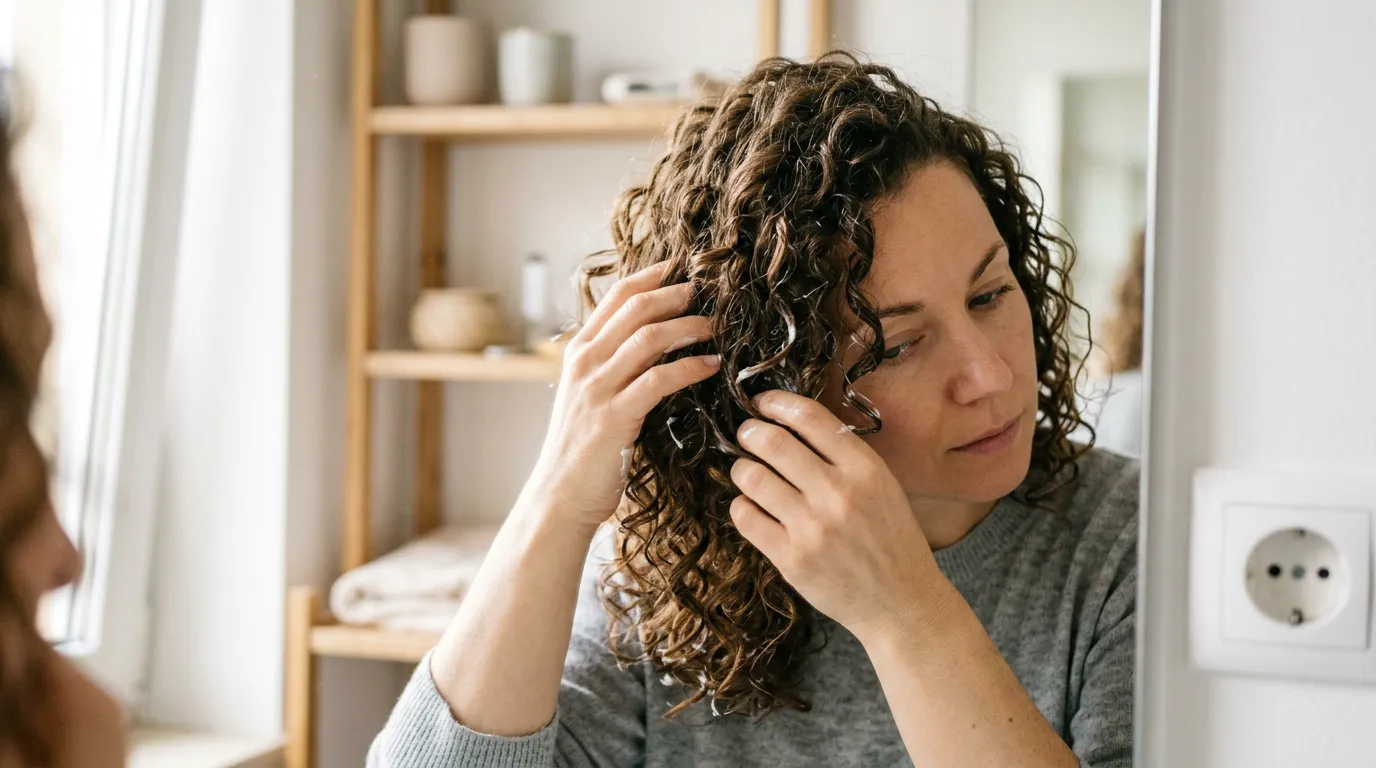 Žena s krásnými kudrnatými vlasy se usmívá