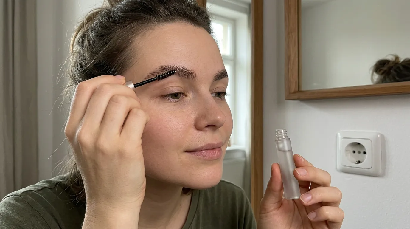 Žena s laminovaným obočím během procedury v salonu