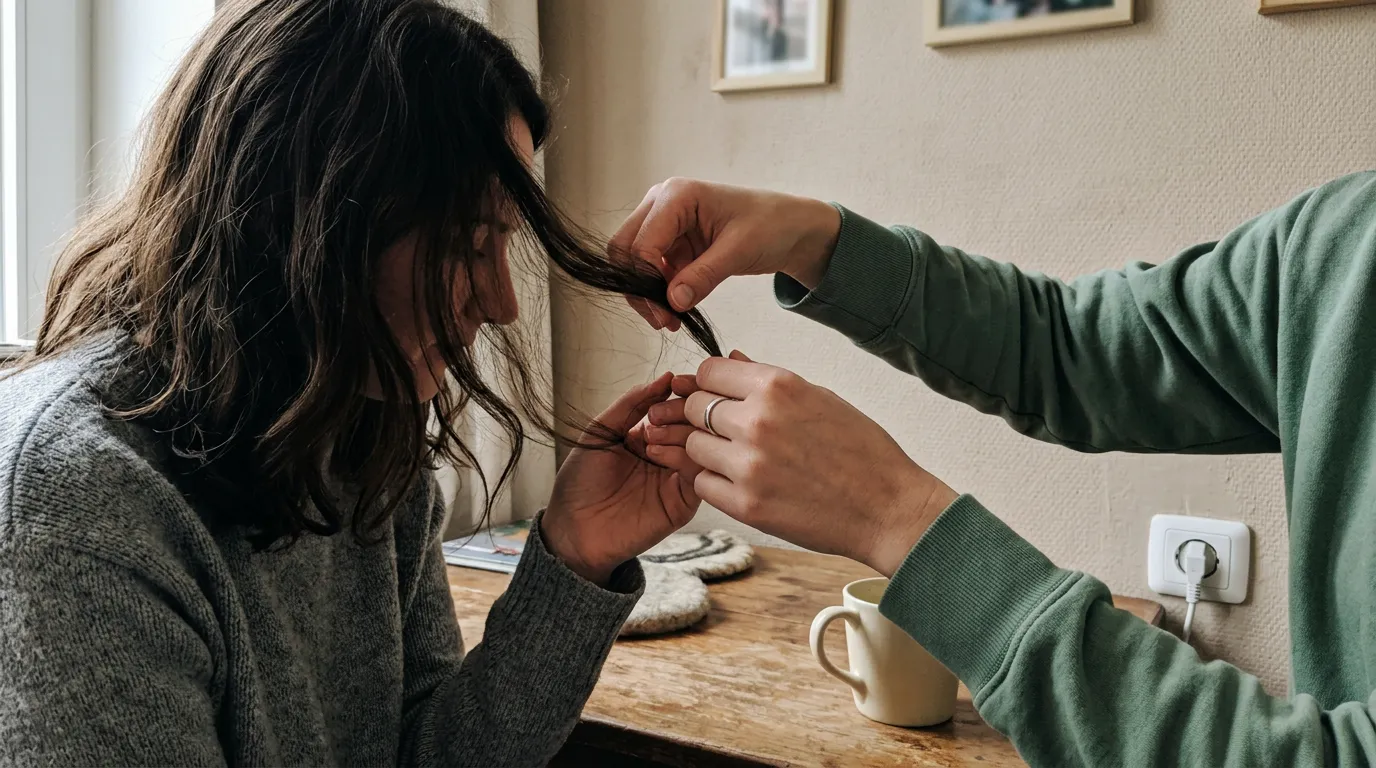 Žena s dlouhými zdravými vlasy se dívá na Měsíc