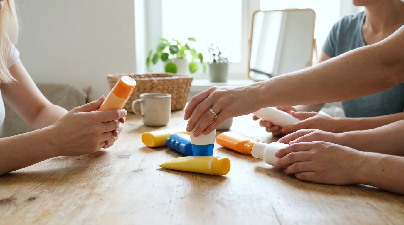 Žena si nanáší opalovací krém na obličej