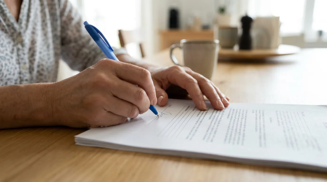 Majitelka salonu pečlivě studuje právní dokumenty na recepci