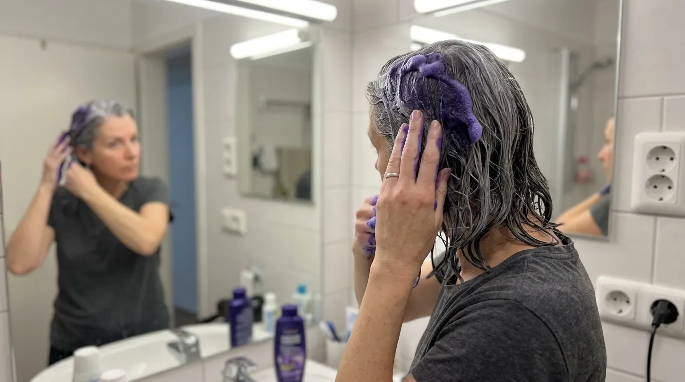 Elegantní žena s dlouhými šedými vlasy se usmívá