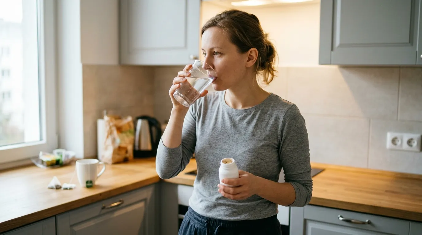 Ruce držící lahvičku s doplňkem hořčíku