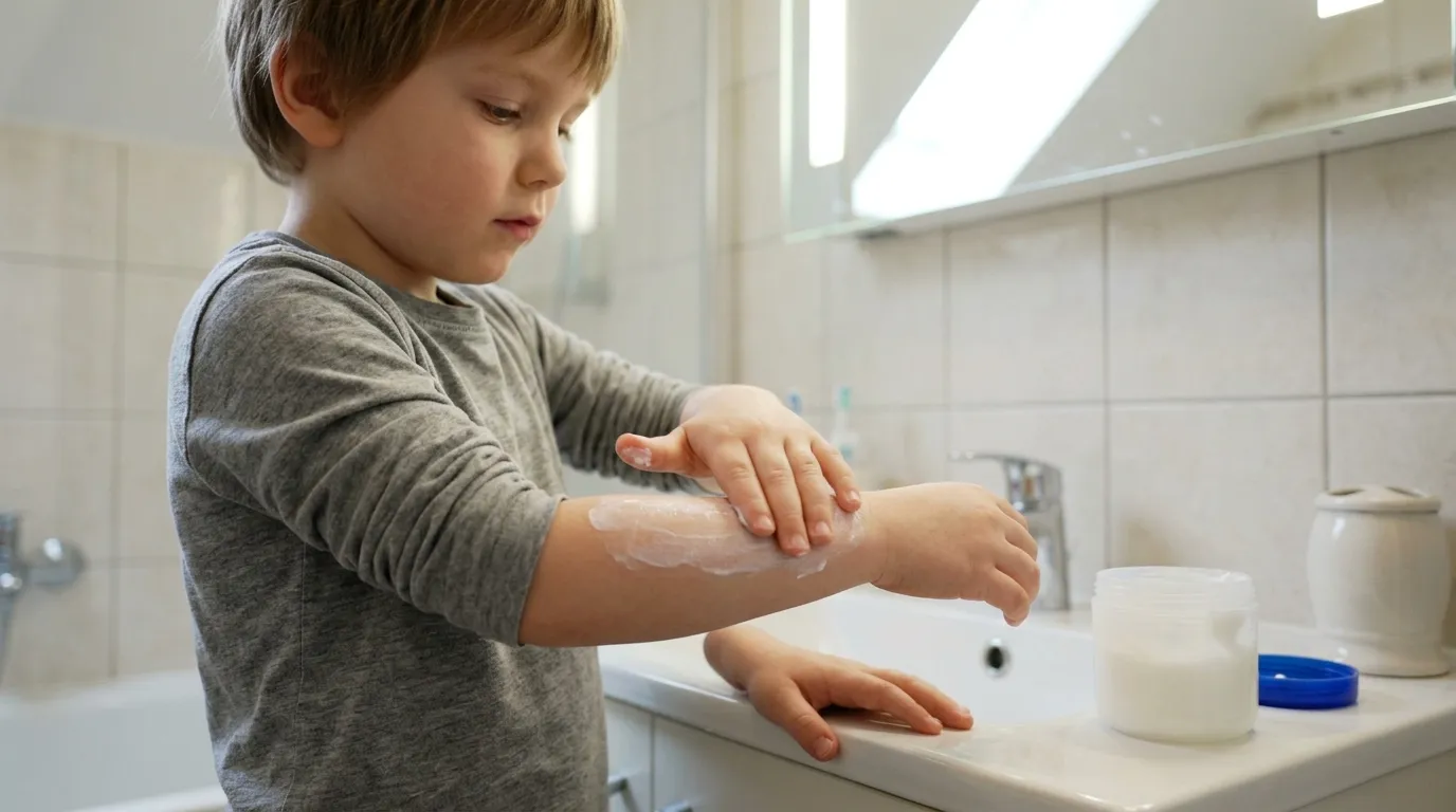 Detailní pohled na kůži s malými červenými skvrnkami neštovic