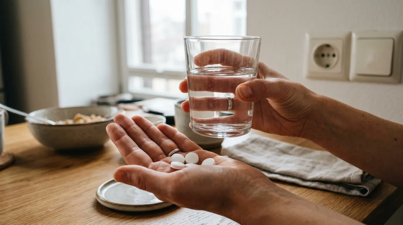 Ruce držící lahvičku s doplňkem stravy magnesium