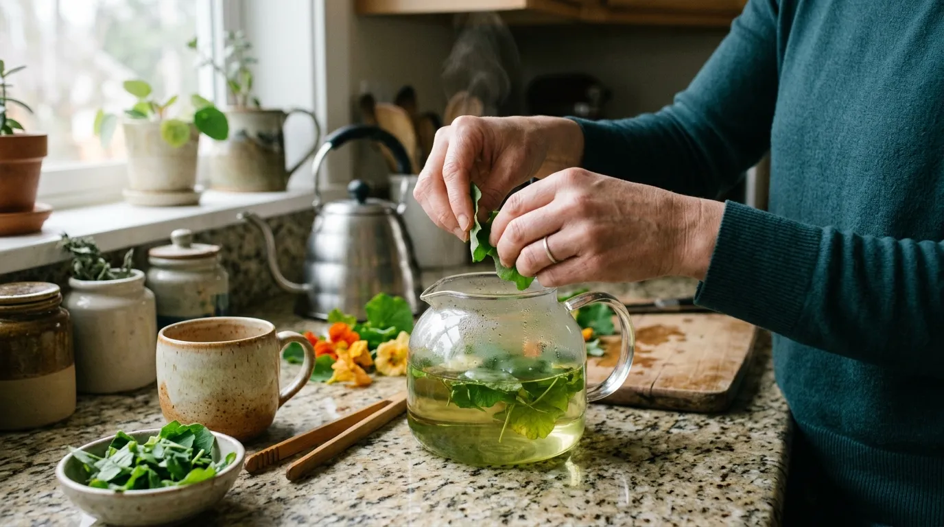 Detailní záběr na čerstvé listy a květy lichořeřišnice