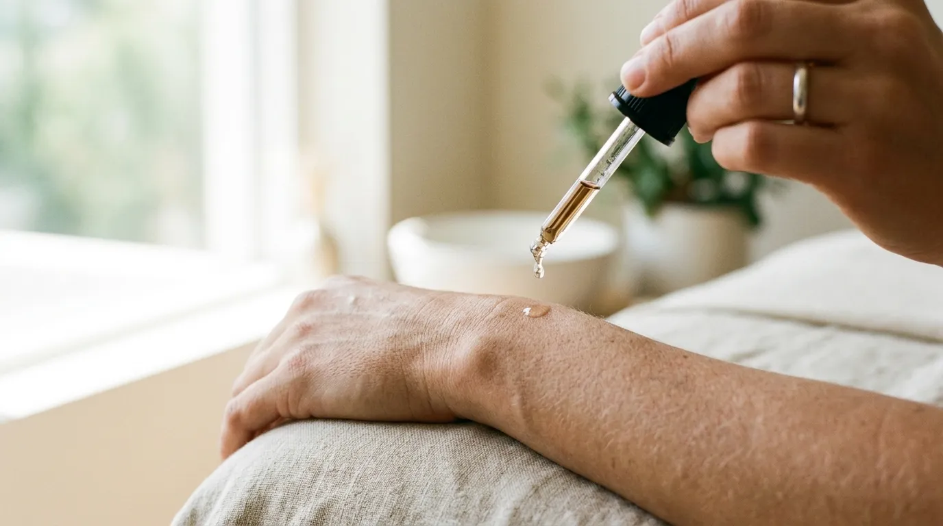 Detailní záběr na profesionální pipetu aplikující sérum na pokožku