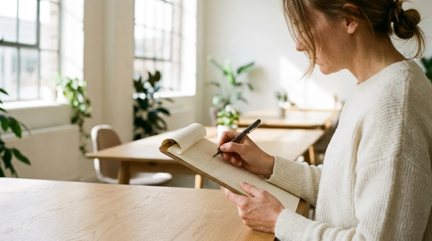 Osoba zapisující údaje do papírového formuláře na podložce v čistém prostředí