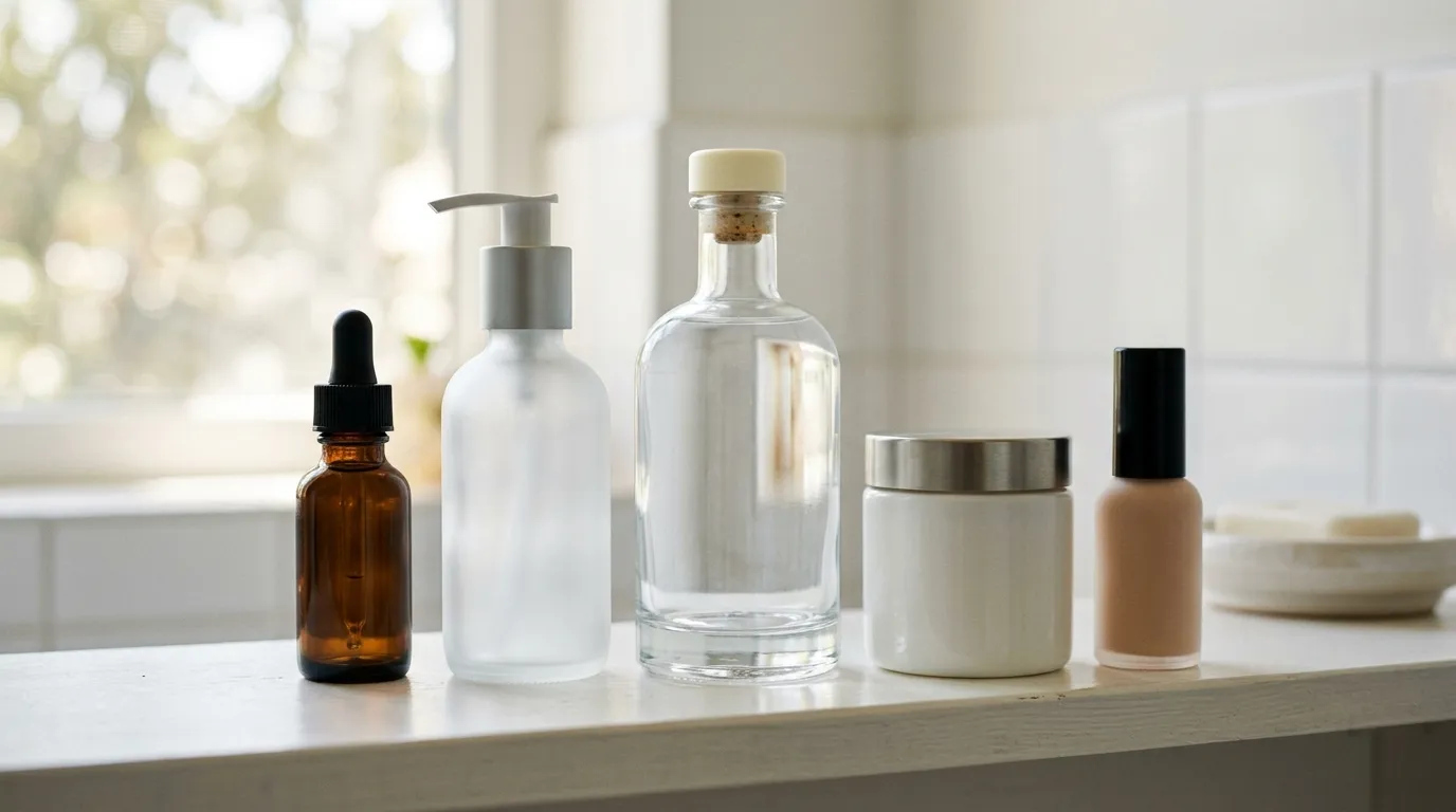 Detailní záběr na profesionální kosmetické produkty v salonu