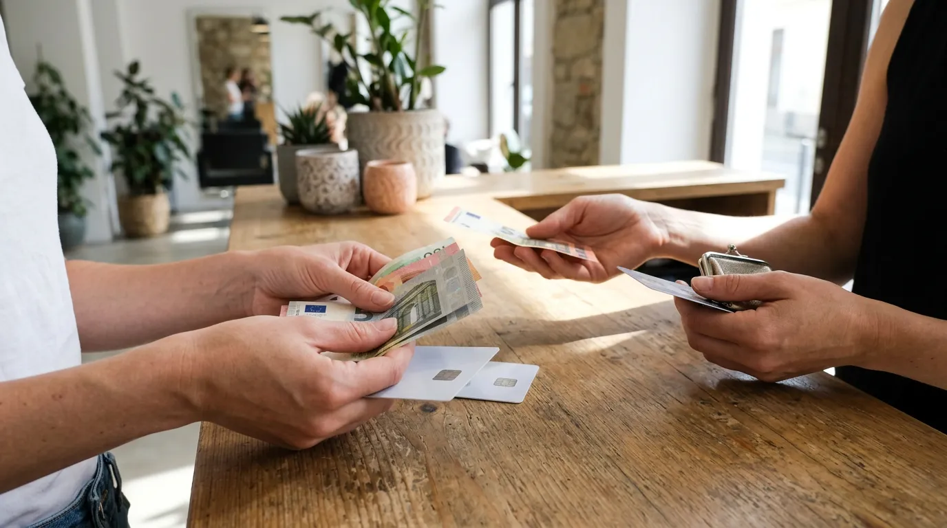 Majitelka salonu prohlíží finanční reporty na tabletu, symbolizující řízení cashflow