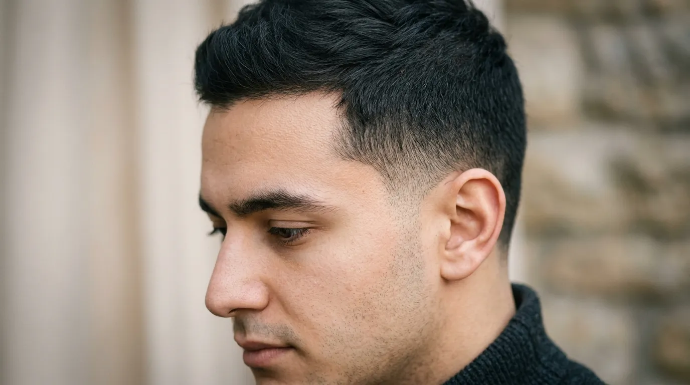 Detailní pohled na čistý přechod vlasů v oblasti spánku