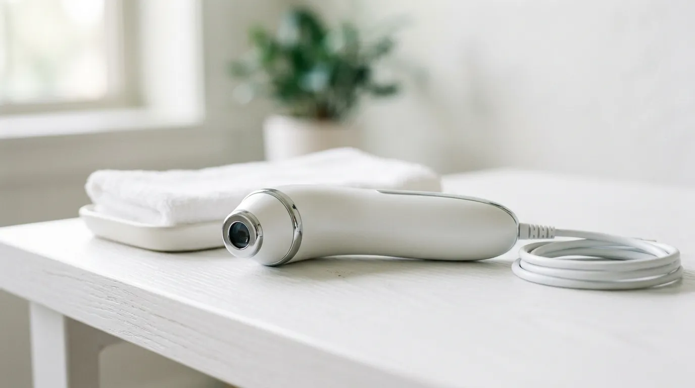 detailní pohled na profesionální přístroj pro analýzu pleti na stole